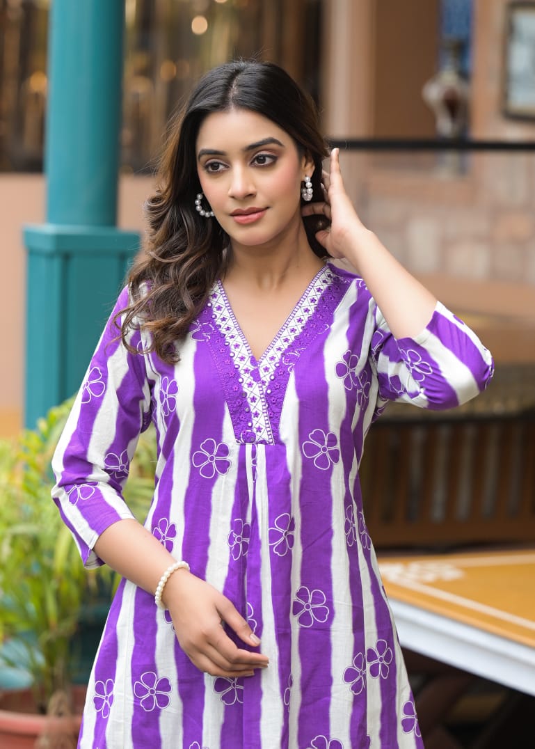 Super wow cotton digital print kurta pant in purple