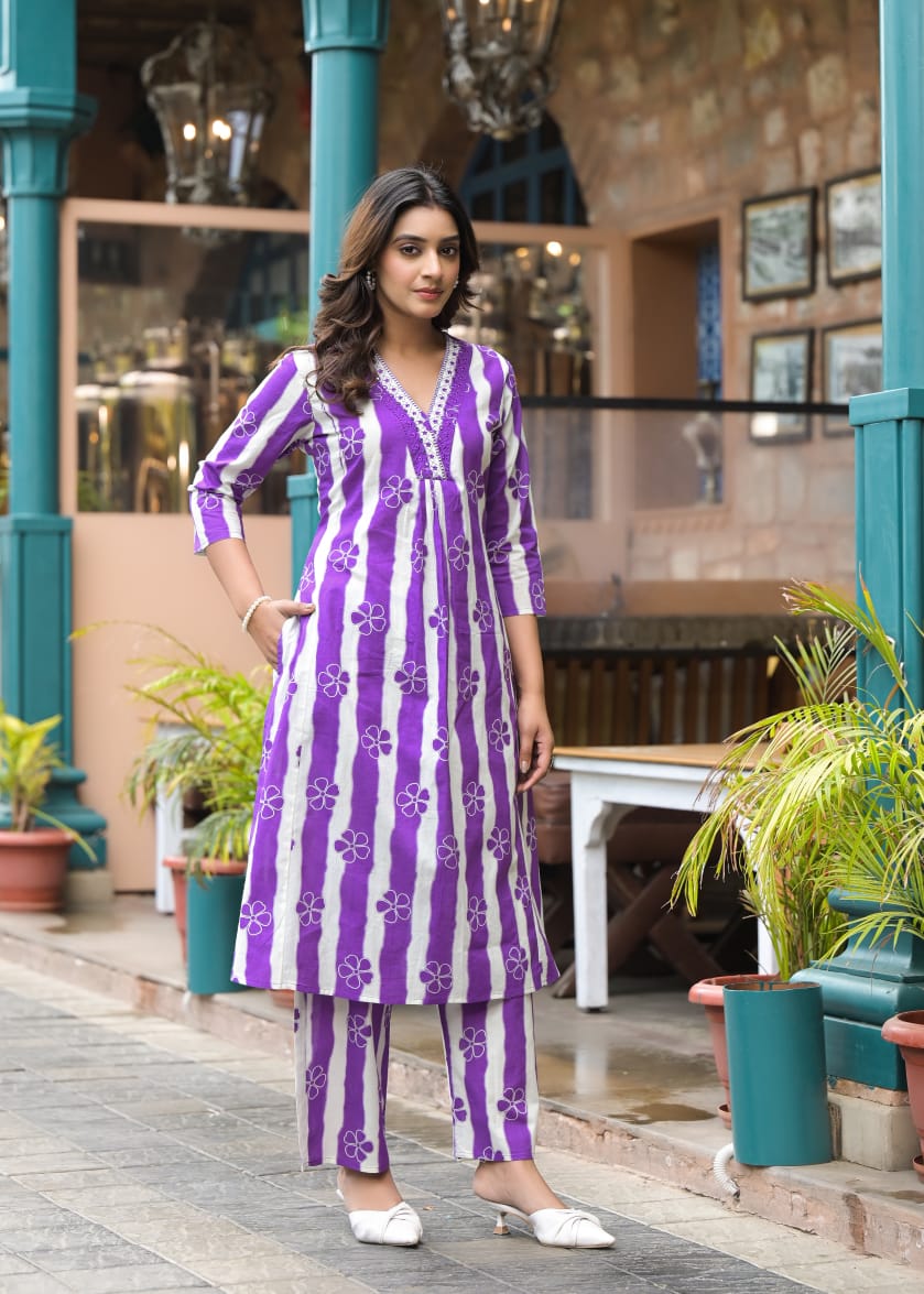 Super wow cotton digital print kurta pant in purple
