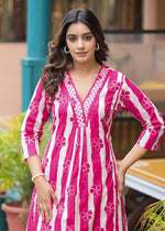 Super wow cotton digital print kurta pant in pink