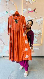 Heavy rayon embroidered suit set in rust