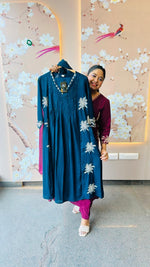 Heavy rayon embroidered suit set in blue