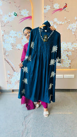 Heavy rayon embroidered suit set in blue