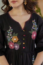 One piece embroidered cotton lining dress in black