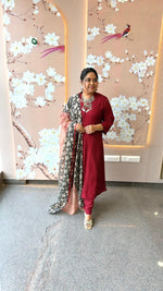 Beautiful shoulder Anarkali suit set paired with kalamkari dupatta