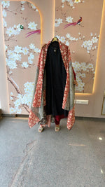 Beautiful shoulder Anarkali suit set paired with kalamkari dupatta in black