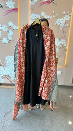 Beautiful shoulder Anarkali suit set paired with kalamkari dupatta in black