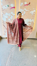 Beautiful pintex yoke detailing suit set paired with kalamkari dupatta