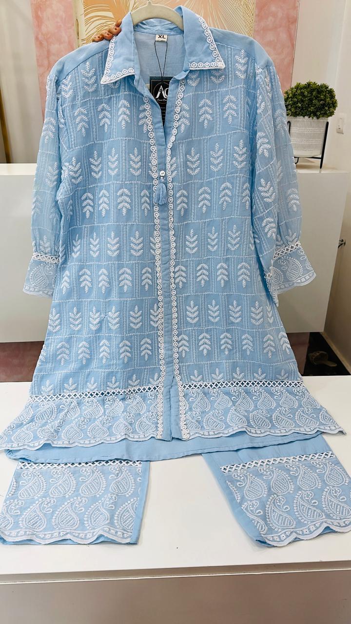 Mul cotton embroidered Co ord set