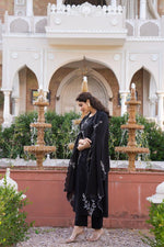 Pure Mul cotton lining embroidered suit set with designer sleeeves