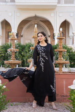Pure Mul cotton lining embroidered suit set with designer sleeeves