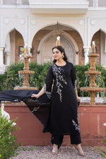 Pure Mul cotton lining embroidered suit set with designer sleeeves