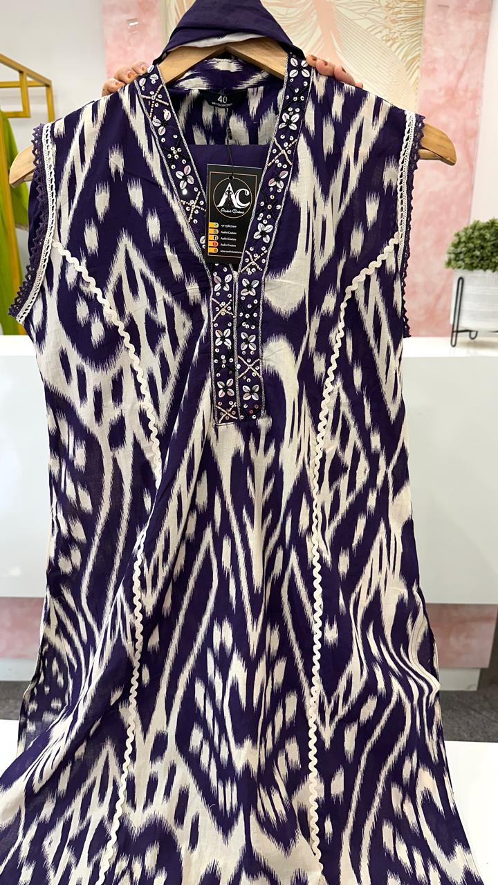 Sleeveless cotton smart suit set in purple (extra sleeves available)