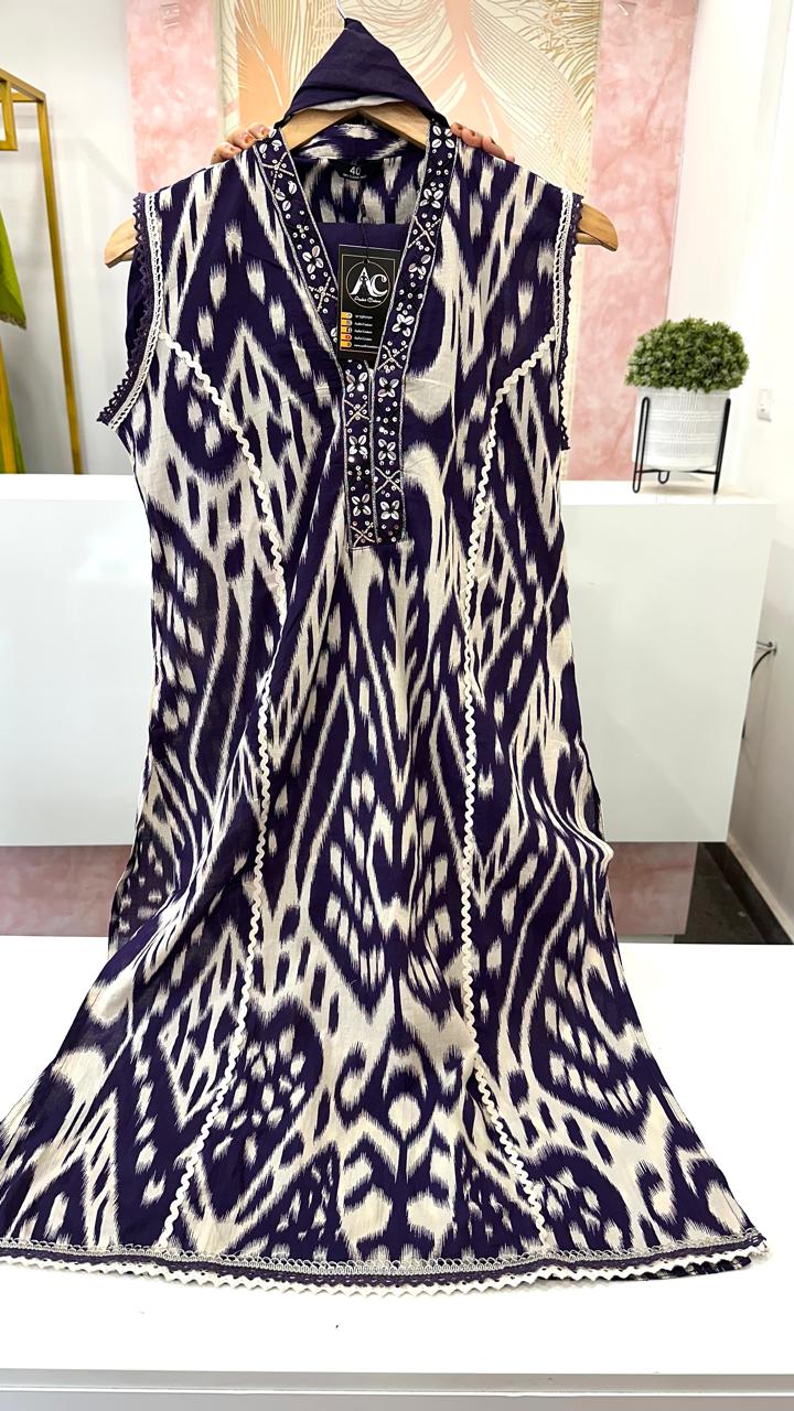 Sleeveless cotton smart suit set in purple (extra sleeves available)