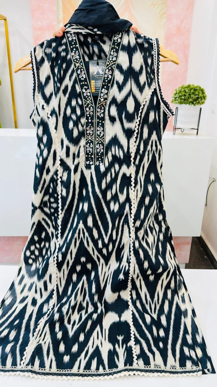 Sleeveless cotton smart suit set in black (extra sleeves avail)