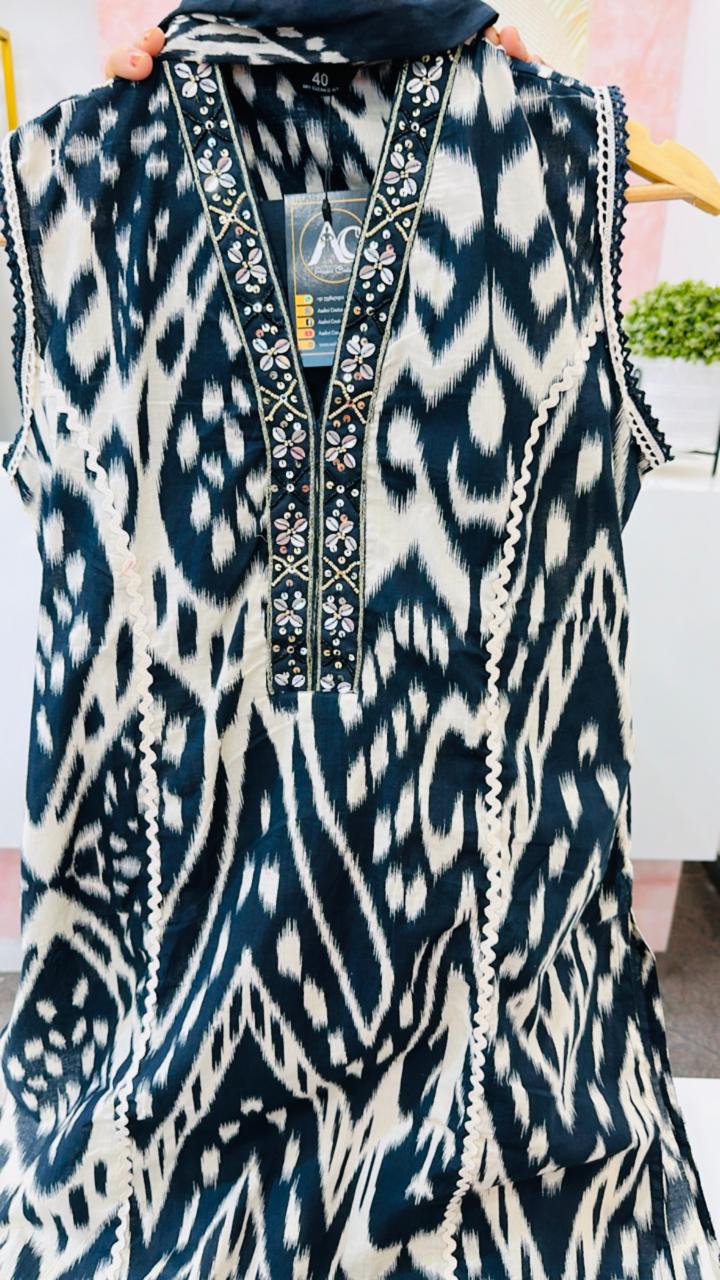 Sleeveless cotton smart suit set in black (extra sleeves avail)