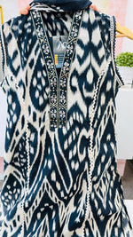 Sleeveless cotton smart suit set in black (extra sleeves avail)