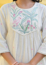 Smart cotton embroidered kurta pant in ivory