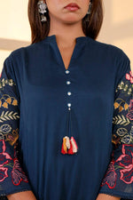 Pure Mul cotton lining embroidered suit set in blue