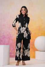 Pure cotton digital printed co ord set in black