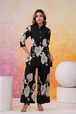 Pure cotton digital printed co ord set in black