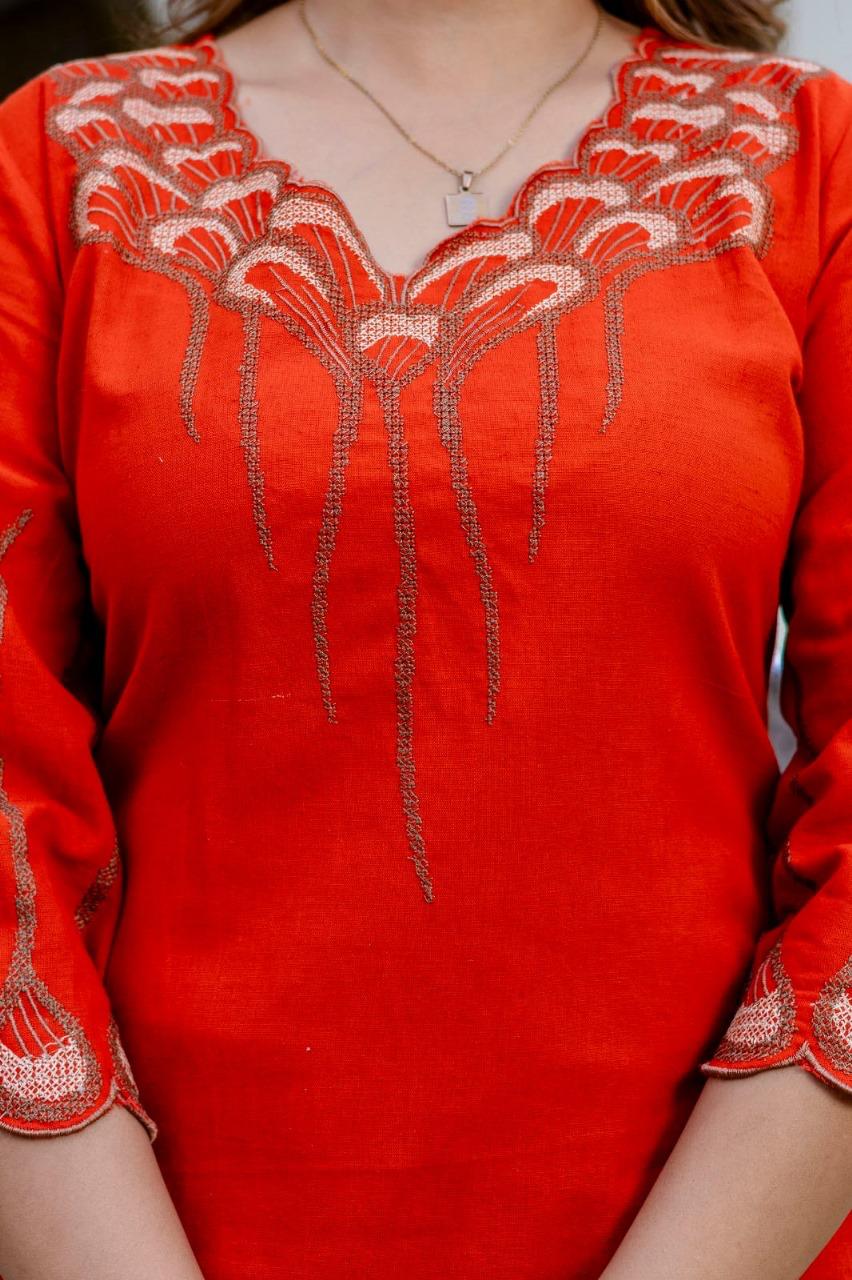 Pure cotton embroidered kurta pant