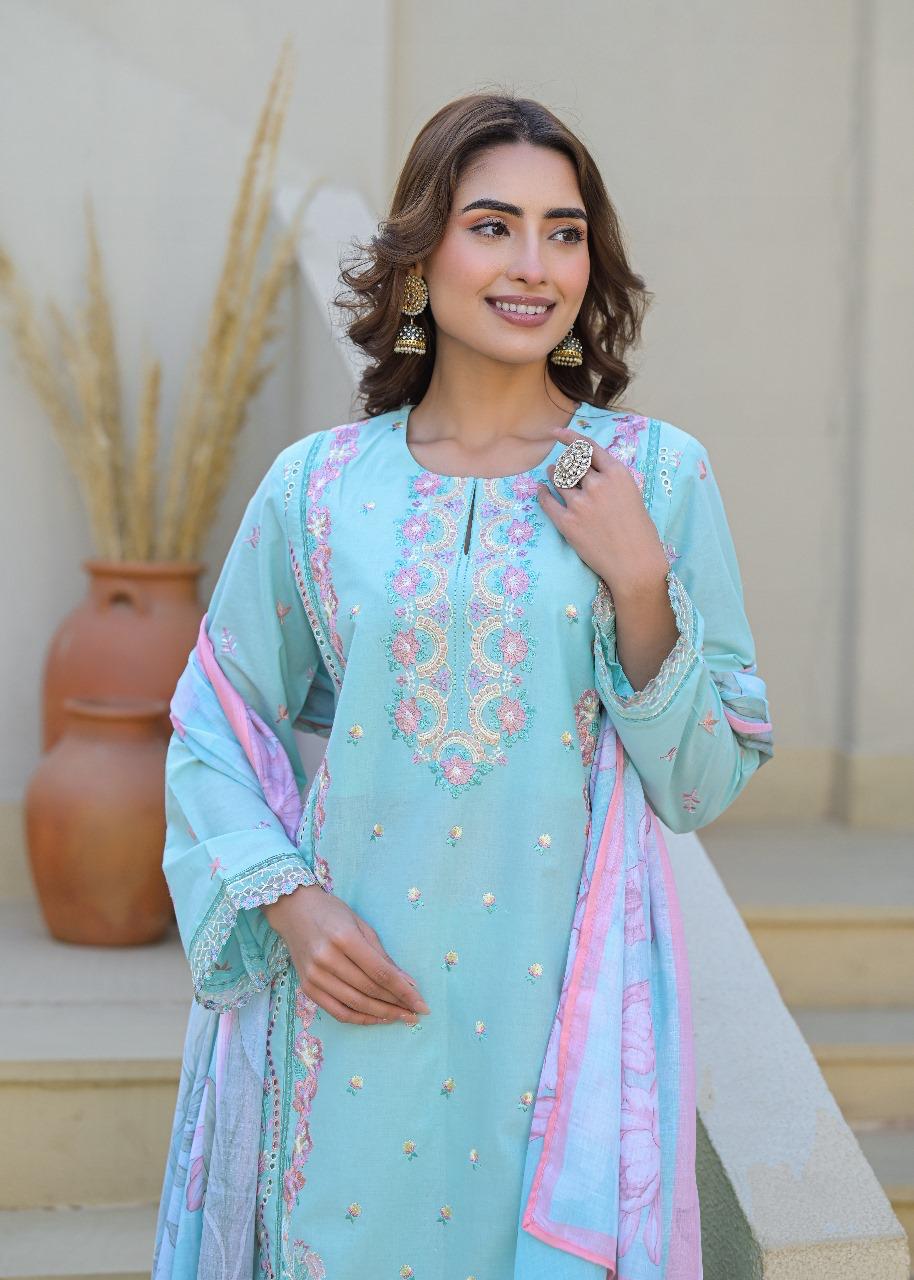 Super gorgeous cotton Pakistani pattern embroidered suit set half lining! Super soft dupatta
