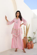 Premium pure Mul cotton embroidered lining co ord in pink ! (For pants pls refer video on fb n YouTube )