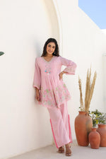 Premium pure Mul cotton embroidered lining co ord in pink ! (For pants pls refer video on fb n YouTube )