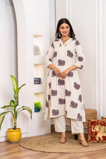 V neck kurta pant in brown