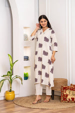 V neck kurta pant in brown