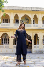 Pure cotton embroidered kurta pant in black