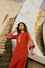 Smart embroidered culottes kurta pant in rust