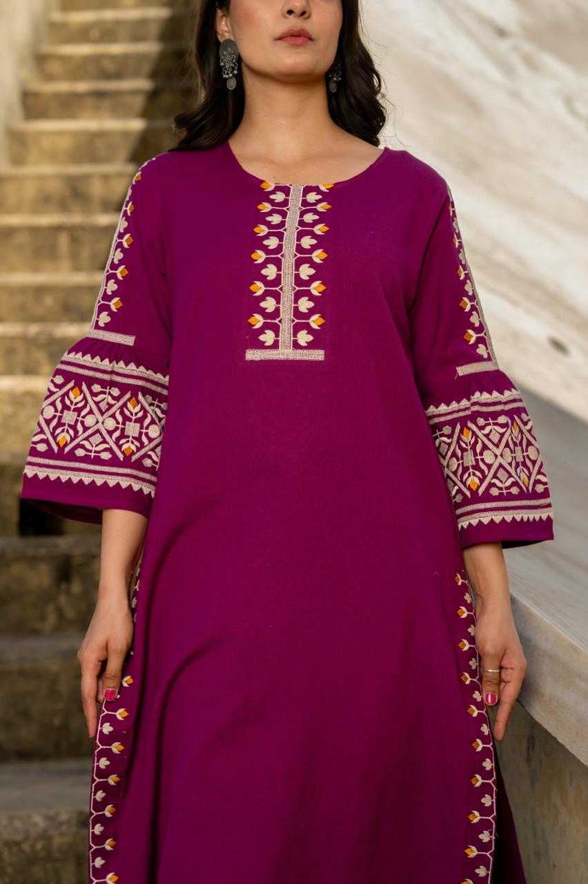 Smart embroidered culottes kurta pant in pink