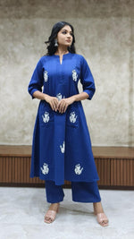 Flex Cotton embroidered kurta pant in blue