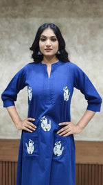 Flex Cotton embroidered kurta pant in blue