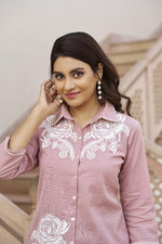 Smart embroidered cotton co ord set