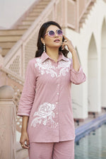 Smart embroidered cotton co ord set