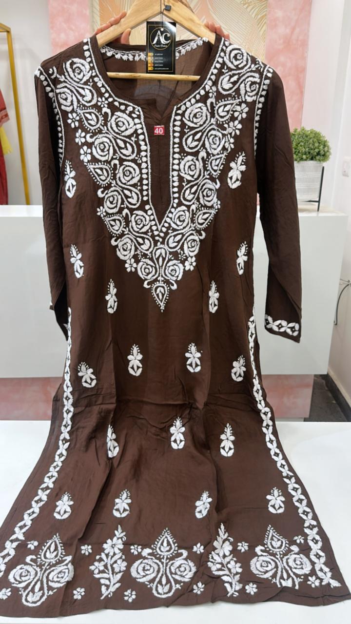 Premium modal cotton chikankari kurta in brown