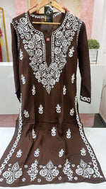 Premium modal cotton chikankari kurta in brown