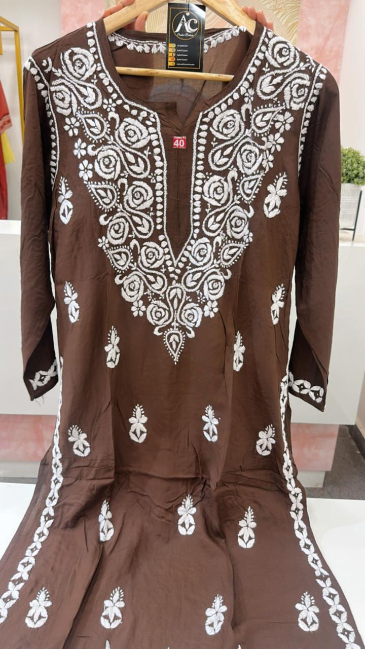 Premium modal cotton chikankari kurta in brown