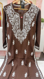 Premium modal cotton chikankari kurta in brown