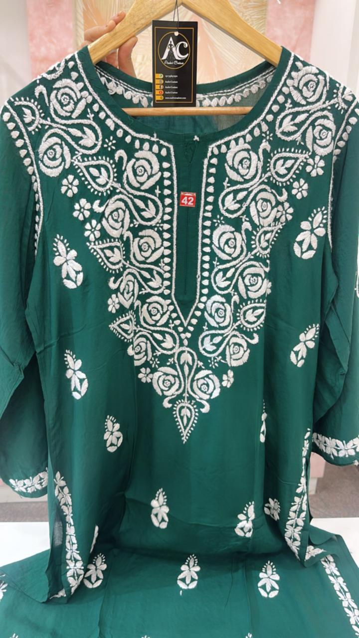 Premium modal cotton chikankari kurta in green