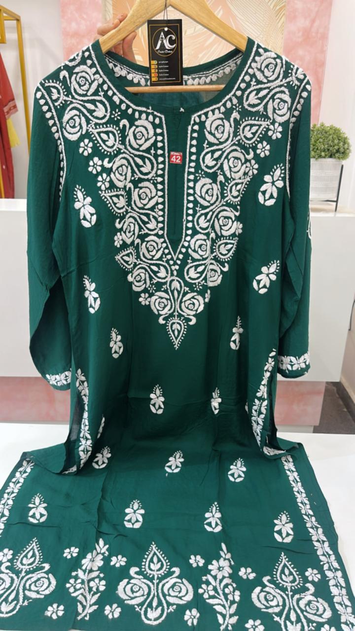 Premium modal cotton chikankari kurta in green