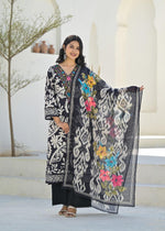 Linen cotton v neck suit set paired with multi colour dupatta