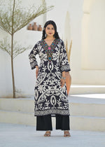 Linen cotton v neck suit set paired with multi colour dupatta