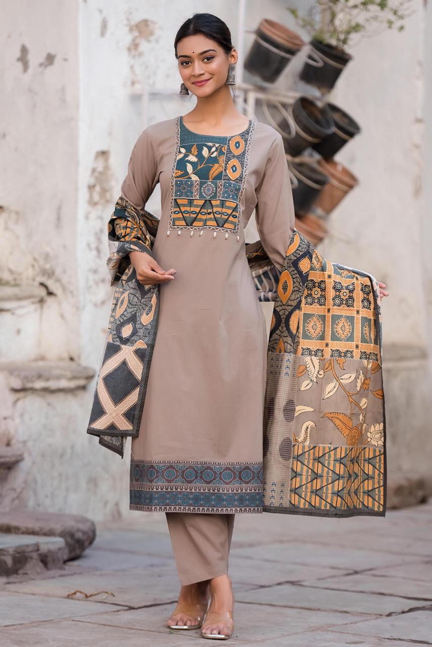 Pure cotton suit paired with kalamkari dupatta