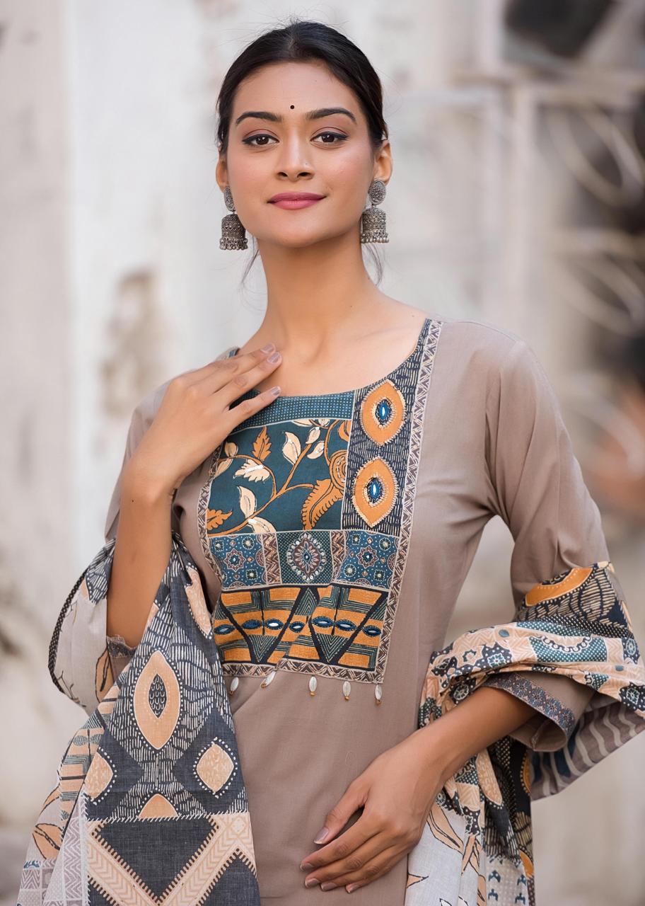 Pure cotton suit paired with kalamkari dupatta