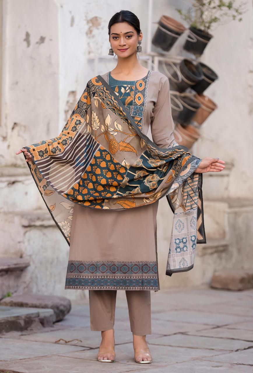 Pure cotton suit paired with kalamkari dupatta