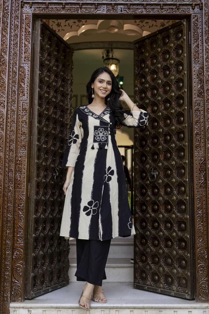 Pure cotton stylish neck and with tie up style gorgeous cotton suit