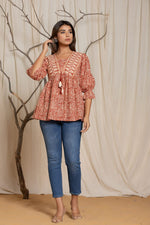 Gorgeous cotton Kalakaari short top inred